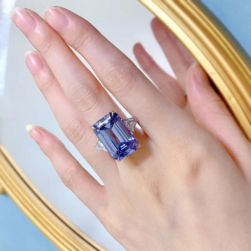 Hot Selling 925 Special Sterling Silver Ring Engagement Wedding Rings with Big 30ct Colorful Stone Custom Jewelry Women Brida