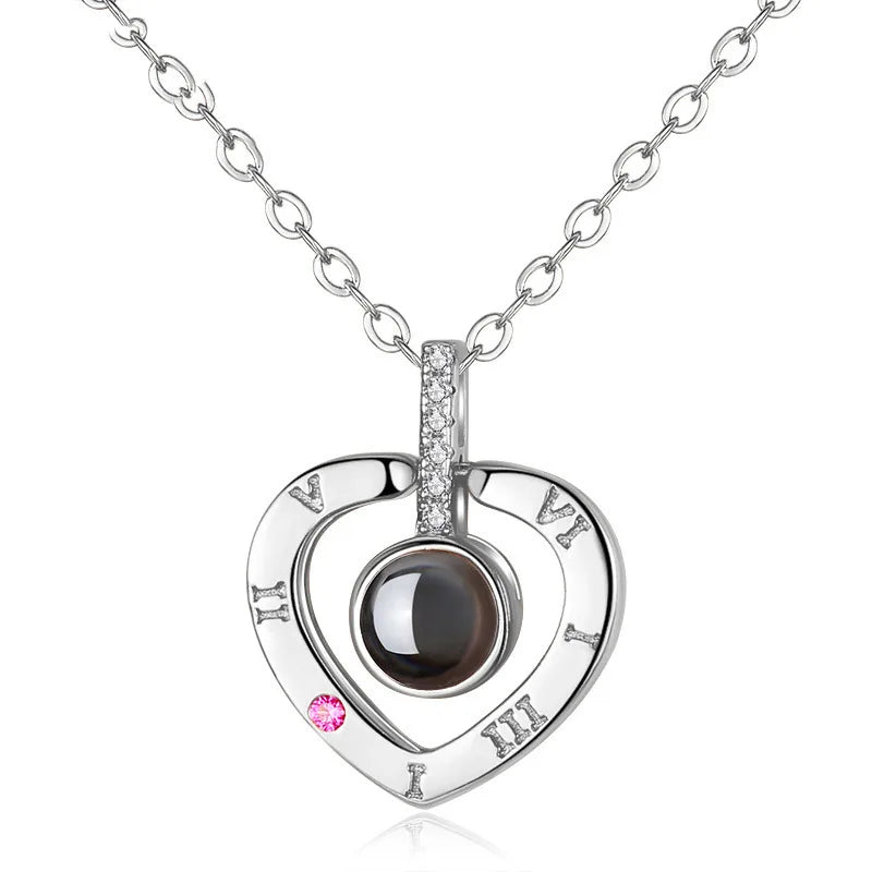 925 Sterling Silver Heart Couple Necklace Projection 100 Languages I Love You Fine Jewelry Necklaces Lover Necklaces for Wome