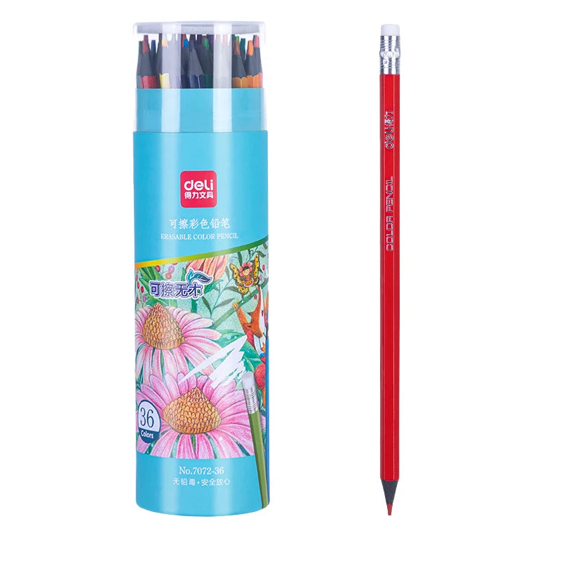 Deli 7072-36 36pcs/barrel Hexagonal Erasable Colored Pencil Drawing Colored Pencils 72barrel*36pcs=2592pcs Per Carton Set
