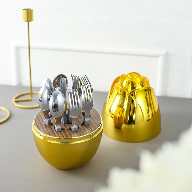 Stainless Steel Mini Gold Egg Wedding Cutlery Western Fork and Spoon 6 Pcs Sliver Luxury Eggs Shape Cutlery Silverware Set