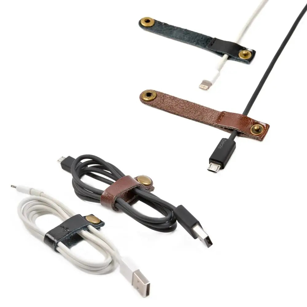 Winder USB Cable KeeperHandmade Leather Earphone Cord Organizer Cable Straps Earbuds Wrap Cord Manager Cable