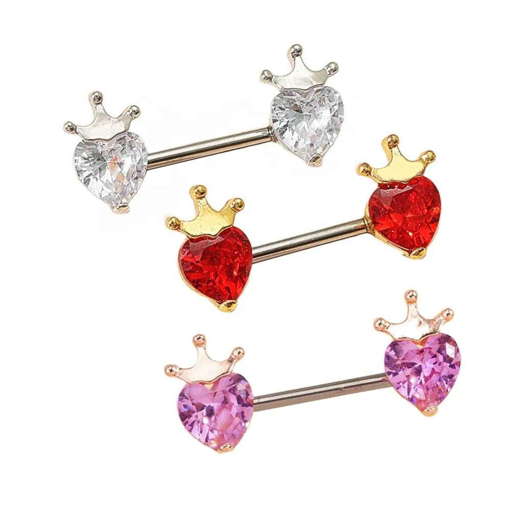 Stainless Steel Women Sexy Body Piecing Jewelry Cute Strawberry Nipple Barbell Heart Shaped Zircon Nipple Ring