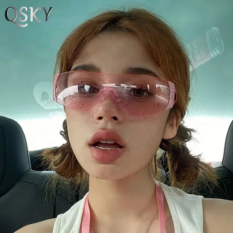 2026 Fashion New Hot Selling Luxury Oversize Rimless Square One Piece Around Y2K Punk Ladies Eyewear Shades Glasses