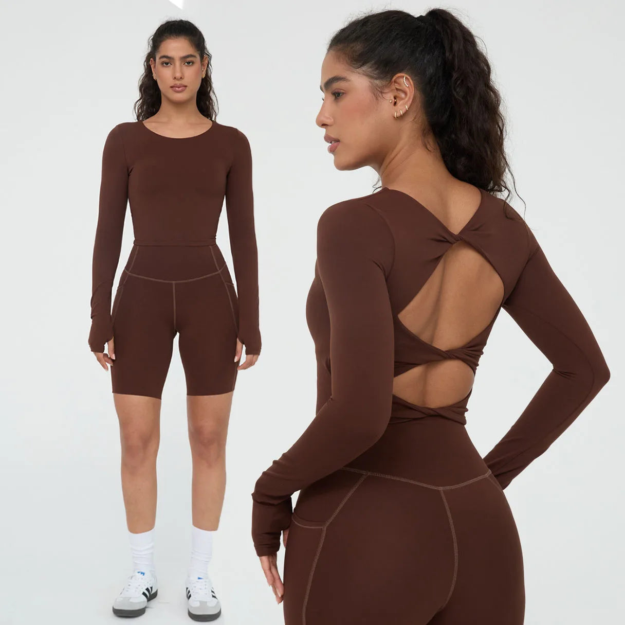 New Arrival Round Neck Crop Top Yoga Shirts Women High Stretch Fitness Long Sleeve Top