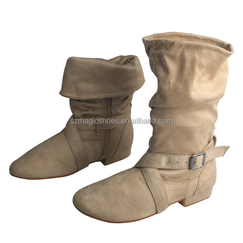 Customized Professional Winter Dance Shoes Suede Comfortable 1cm 2cm Customized Soft Low Heel Dance Boots