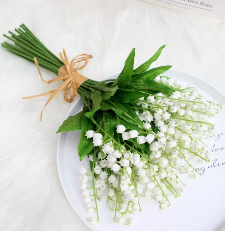Realistic White Bell Orchid Bouquet Plastic Floral Artificial DIY Wedding Home Material for Christmas Decorations