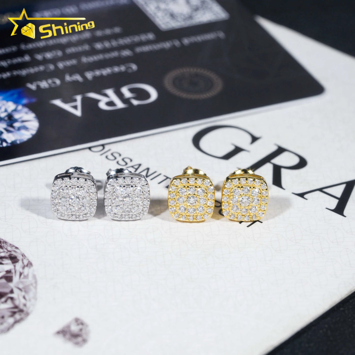 Ready to Ship Pass Diamond Tester Iced Out Hip Hop Popular 925 Sterling Silver VVS Moissanite Stud Earrings