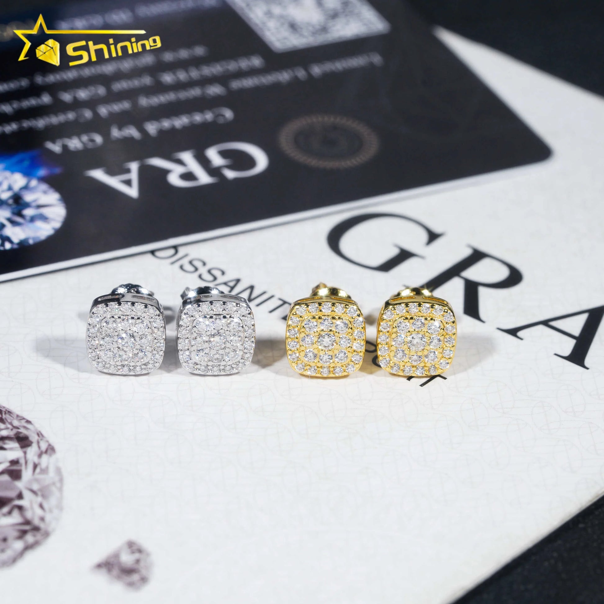 Ready to Ship Pass Diamond Tester Iced Out Hip Hop Popular 925 Sterling Silver VVS Moissanite Stud Earrings