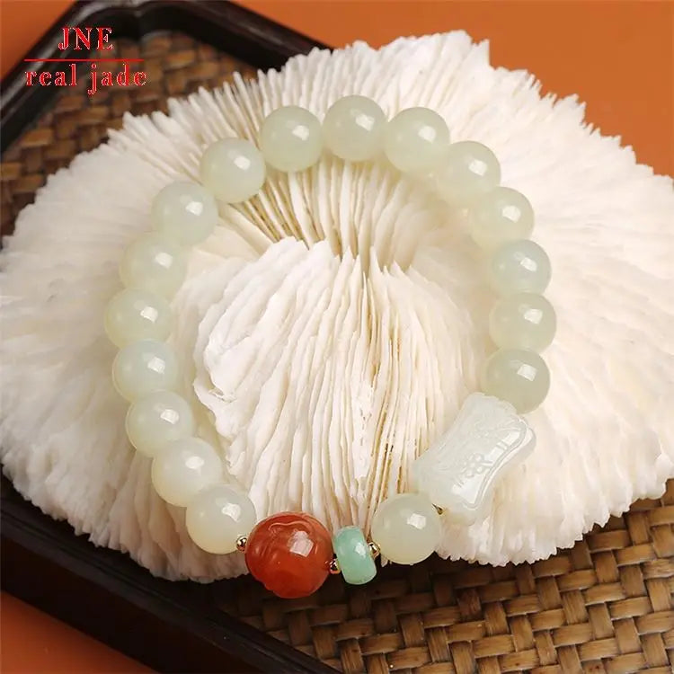 Natural Hetian Jade Hanmei Aoxue Old Materials Hetian Jade Bracelet South Red Maile With Jade Abacus Beads Jewelry for Women