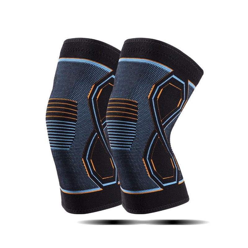 2047# Sporty Anti-Slip Fabric Compression Knee Sleeve Knee Support Knee Brace with Double Silicone Waves