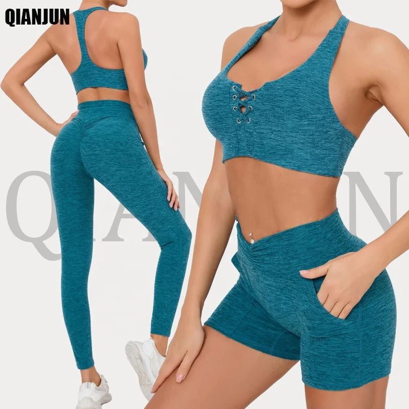 Wholesale Private Label Plus Size Workout Yoga Shorts Butt Lifting Shorts Bras Sets With Logo for Women