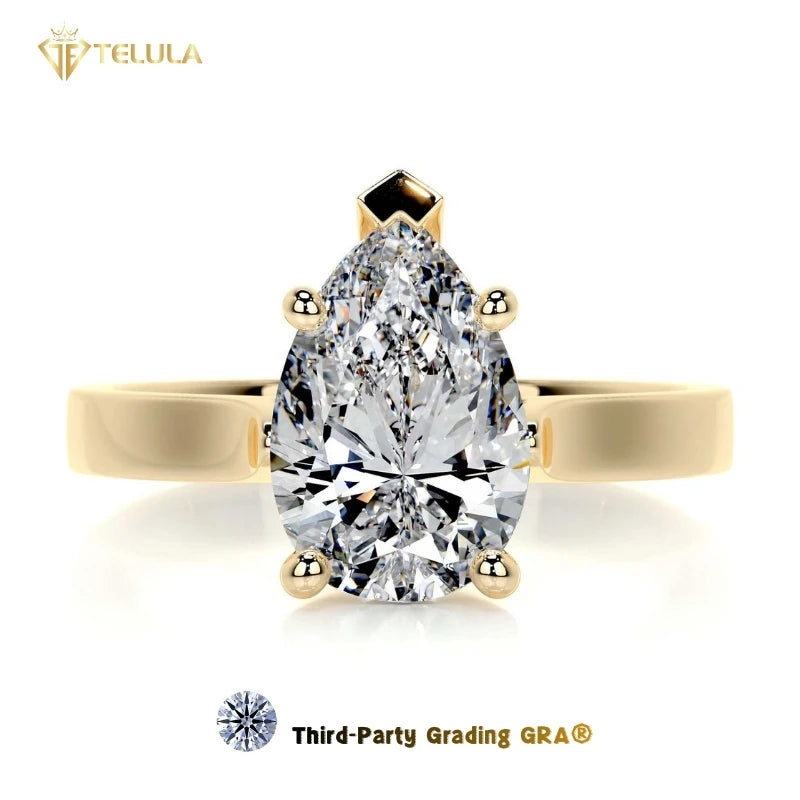 Classic 2CT Pear Cut Solitaire Moissanite Rings S925 18K Gold Plated Jewelry GRA Certified Moissanite Ring