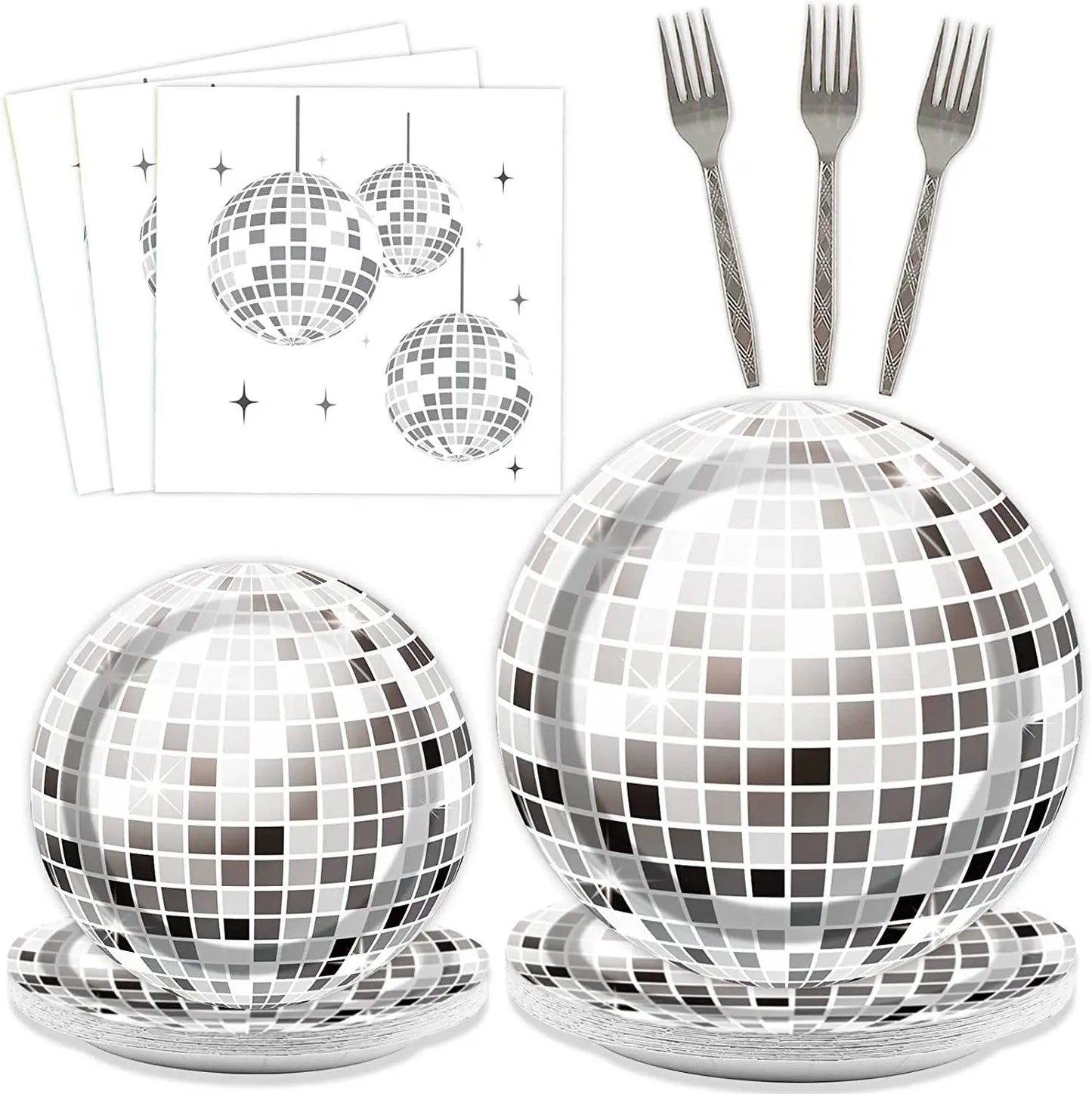 Hstyle Disco Party Plates Napkins 1970s Birthday Party Decorations Silver Disco 70s Birthday Disco Party Tableware 20 Guests