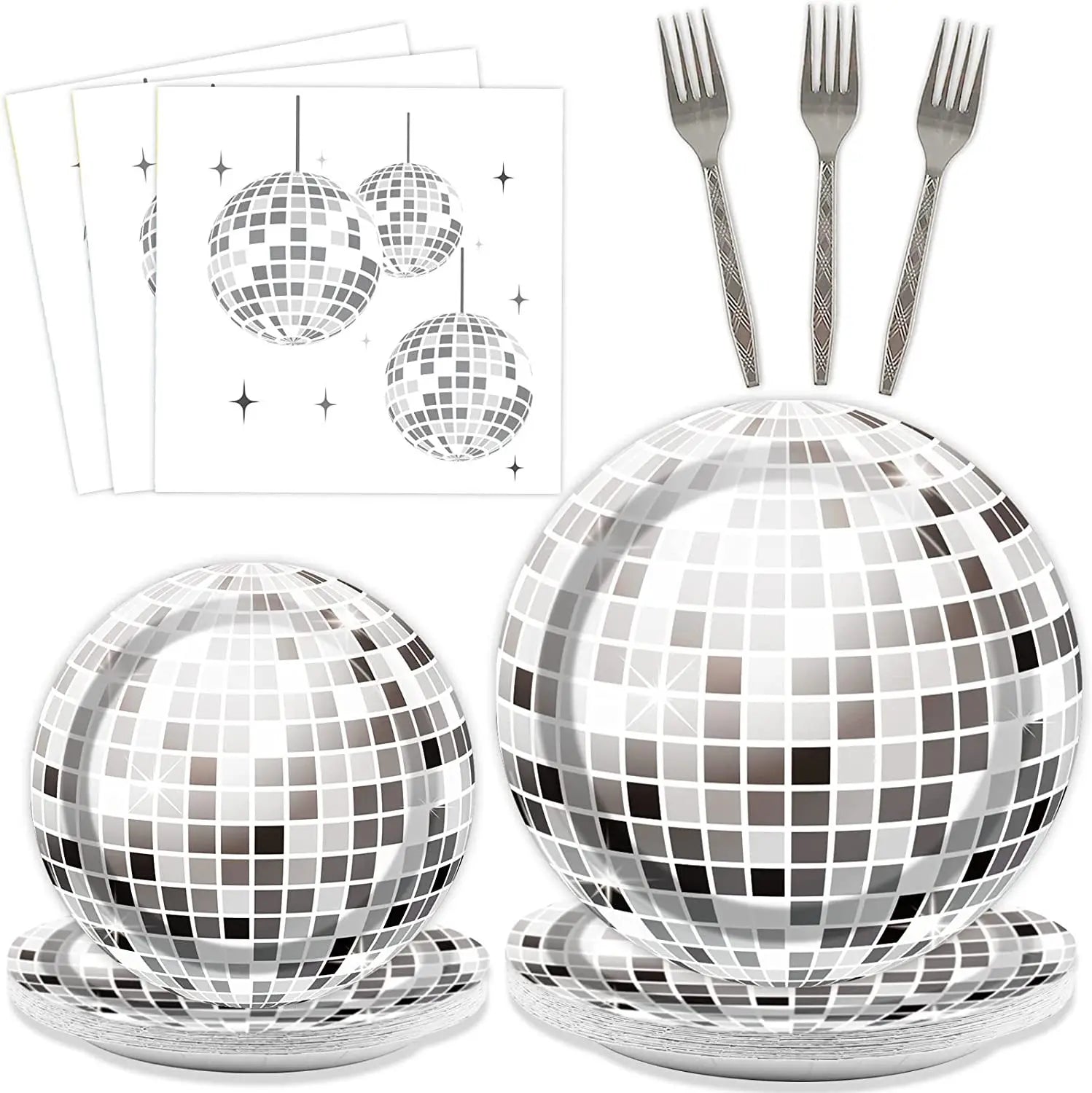 Hstyle Disco Party Plates Napkins 1970s Birthday Party Decorations Silver Disco 70s Birthday Disco Party Tableware 20 Guests