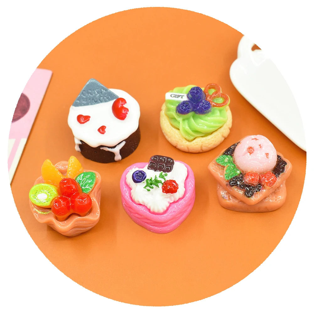 Sweet Fruit Cake Dessert Resin Charms for Diy Scrapbooking Doll House Miniature Food Cream Glue Phone Case Decoration