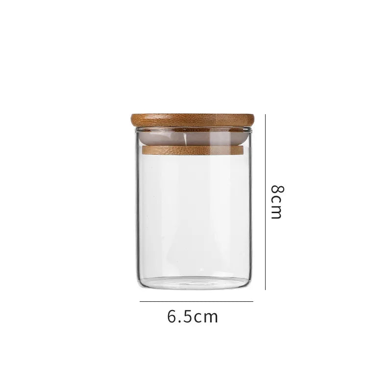 Borosilicate Glass Spice Jars with Bamboo Lids Airtight Storage Containers for Ood or Condiments