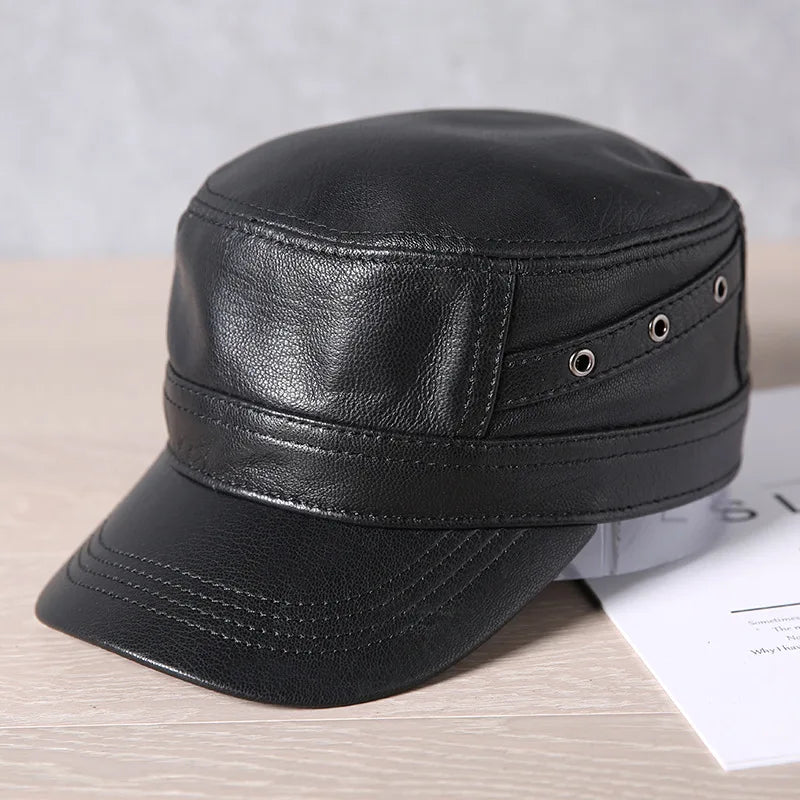 R014 Warm Young and Older Goatskin Leather Hats  Sheep Leather Trucker Cap Natural Skin  Beret Hat Baker Boy Caps