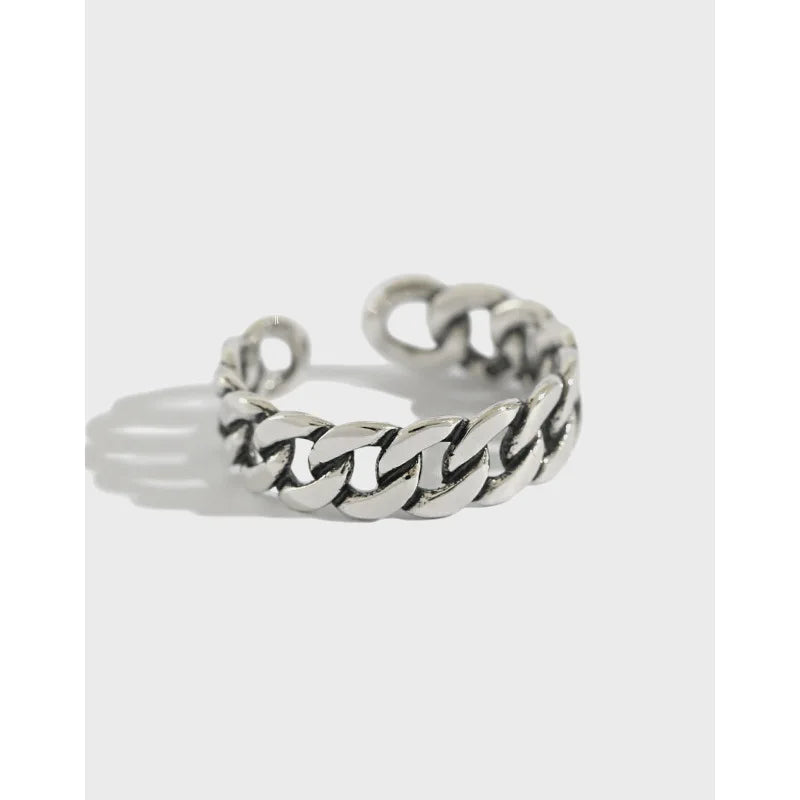 Fashion Cool Style Jewelry Vintage 925 Silver Open Adjustable Chain Link finger Ring For Women