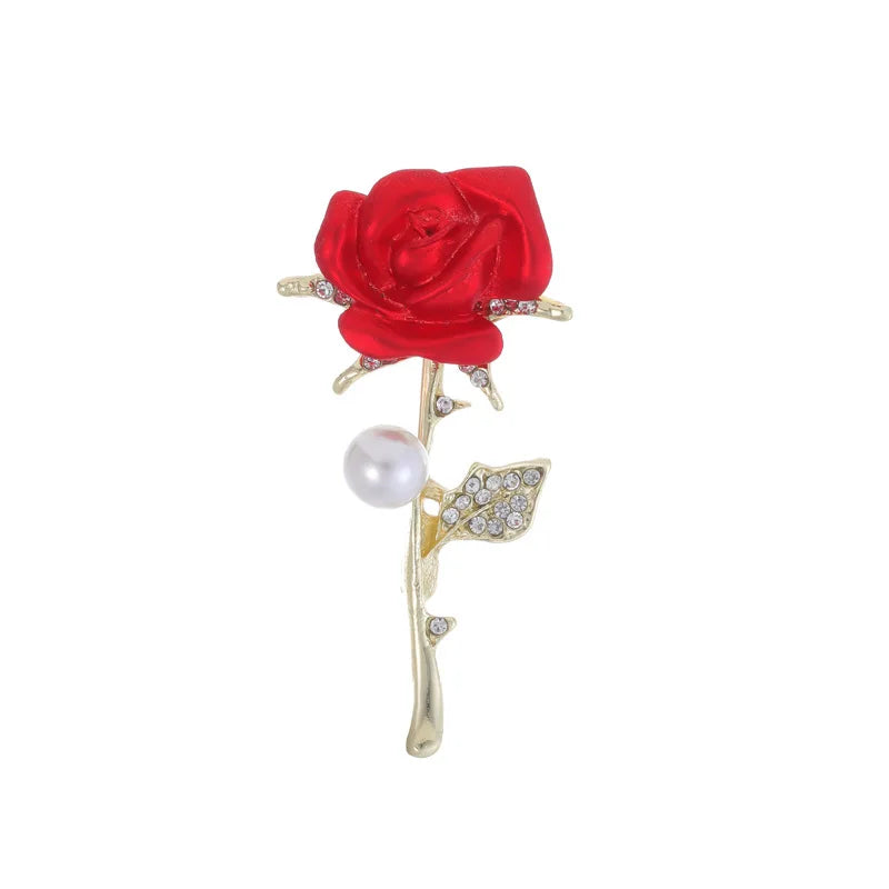 Delicate Women Jewelry Red Rose Brooches Pin Australian Crystal Rose Brooch with Pearl