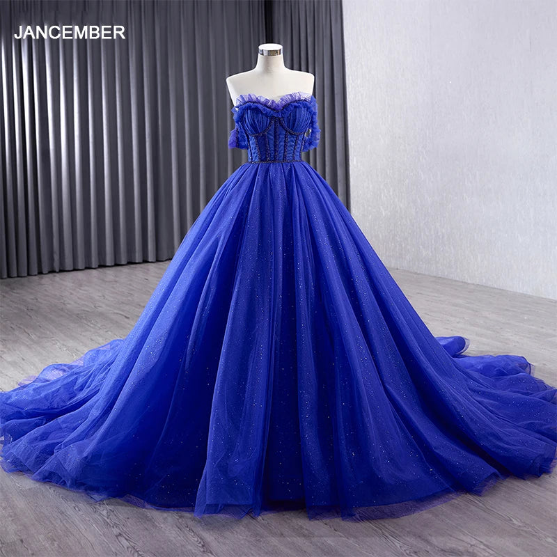 Royal Blue Long Evening Dress Corset Tiered Tulle Evening Dresses Off the Shoulder Women Formal Party Gowns Rsm231031