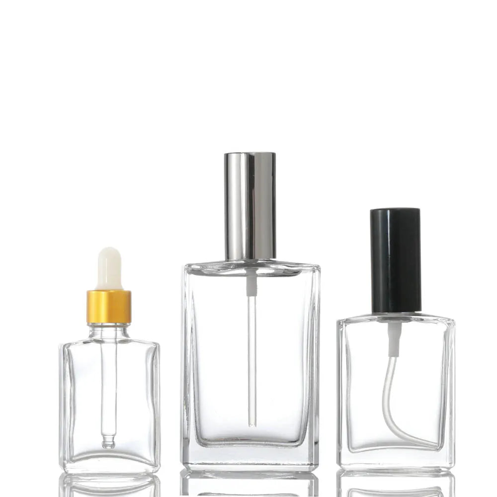 High-end Rectangle Perfume Bottle 30ml 50ml 100ml Skin Care Serum Glass Dropper Bottle for Essential Oil Cosmetic Packaging