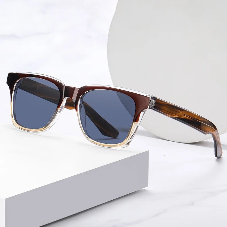 2025 Hot Selling Classic Logo Design Anti Blue Light Big Frame Square Polarized Acetate Sunglasses
