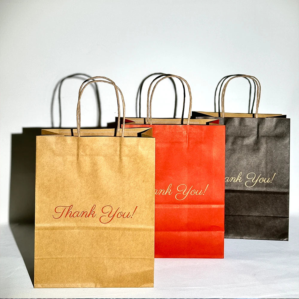 Recycled Material Brown Kraft Paper Bag Thank You Printed Shopping Paper Bag With Handle