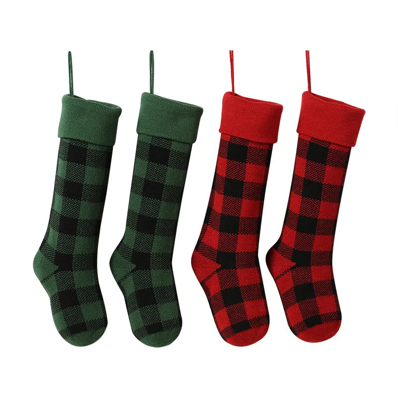 Buffalo Plaid Knit Christmas Stocking Checker Plaid Xmas Holiday Stocking Acrylic Family Gift Holder Decoration  DOM1419