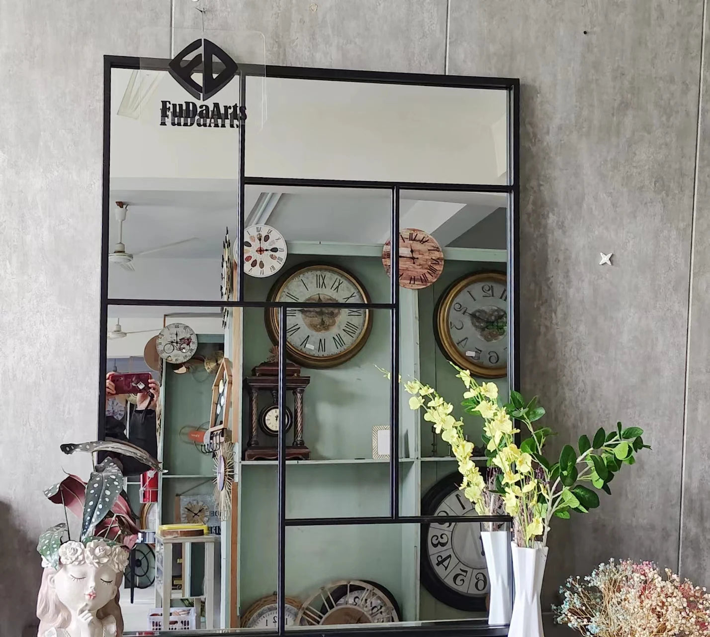 120*90cm Ornate Design Decorative Large Iron Wall Mirrors Hanging Black Metal Frame Arch Bathroom Home Decor Dropshipping