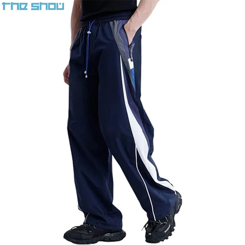 Men's Basketball Pants With Piping Snap Full Open Sweatpants Post Surgery Pocket Button Fly Closure  Trousers Wide Leg Pants 