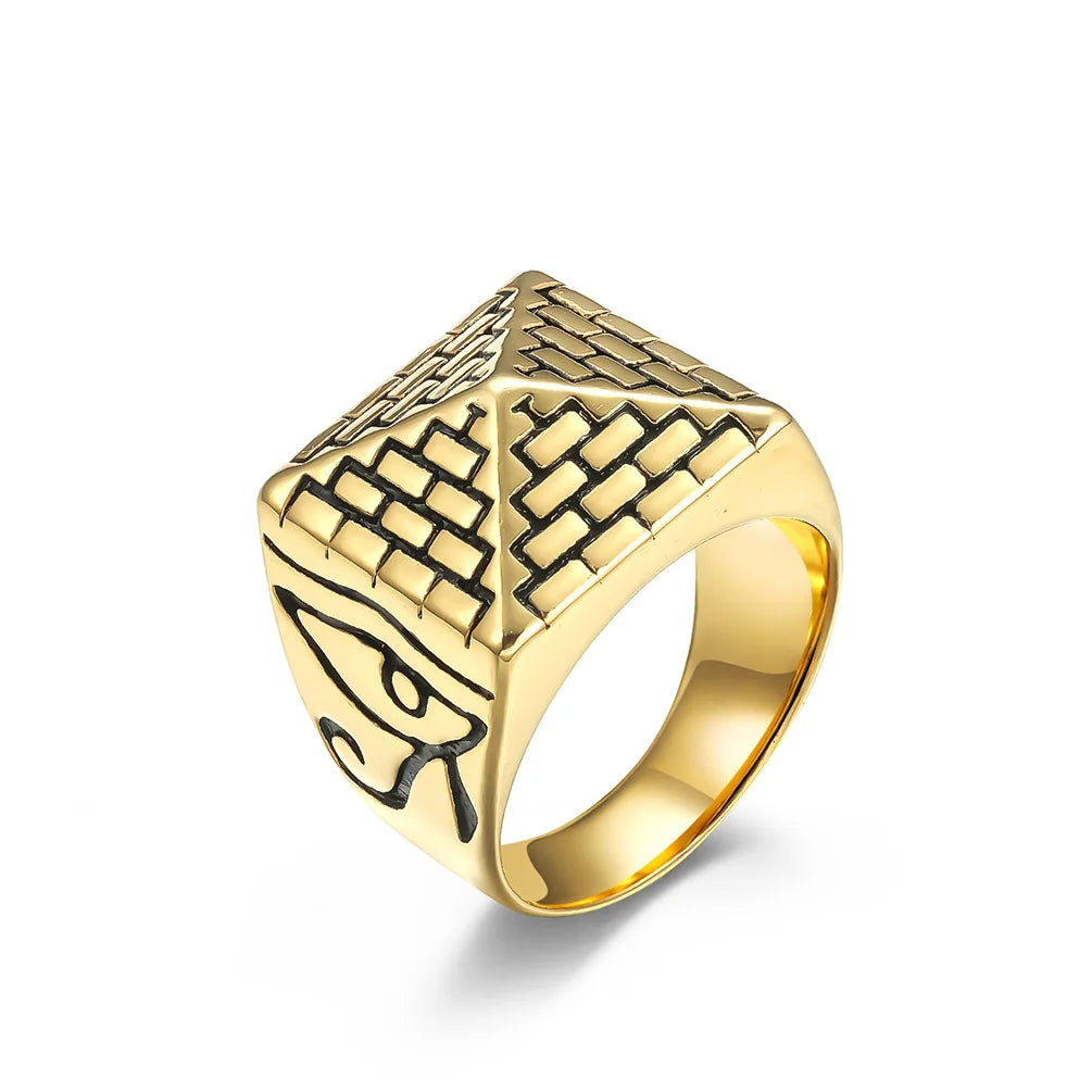 YK Egyptian Pyramid Horus Eye Stainless Steel Pharaoh Ring Men's Ring