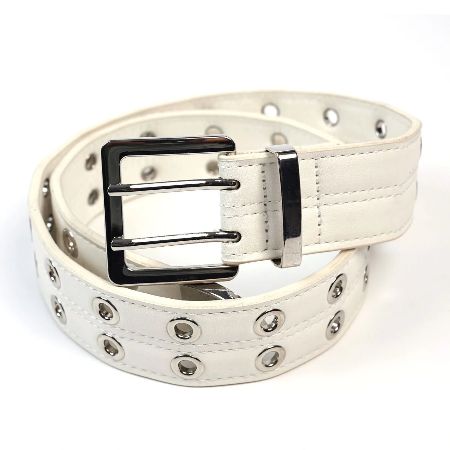 Stylish Punk Chic Double Grommet Eyelets PU Leather Belt Alloy Woman Man Jeans Cowboy Western Fashion Designer 4cm Width 115c