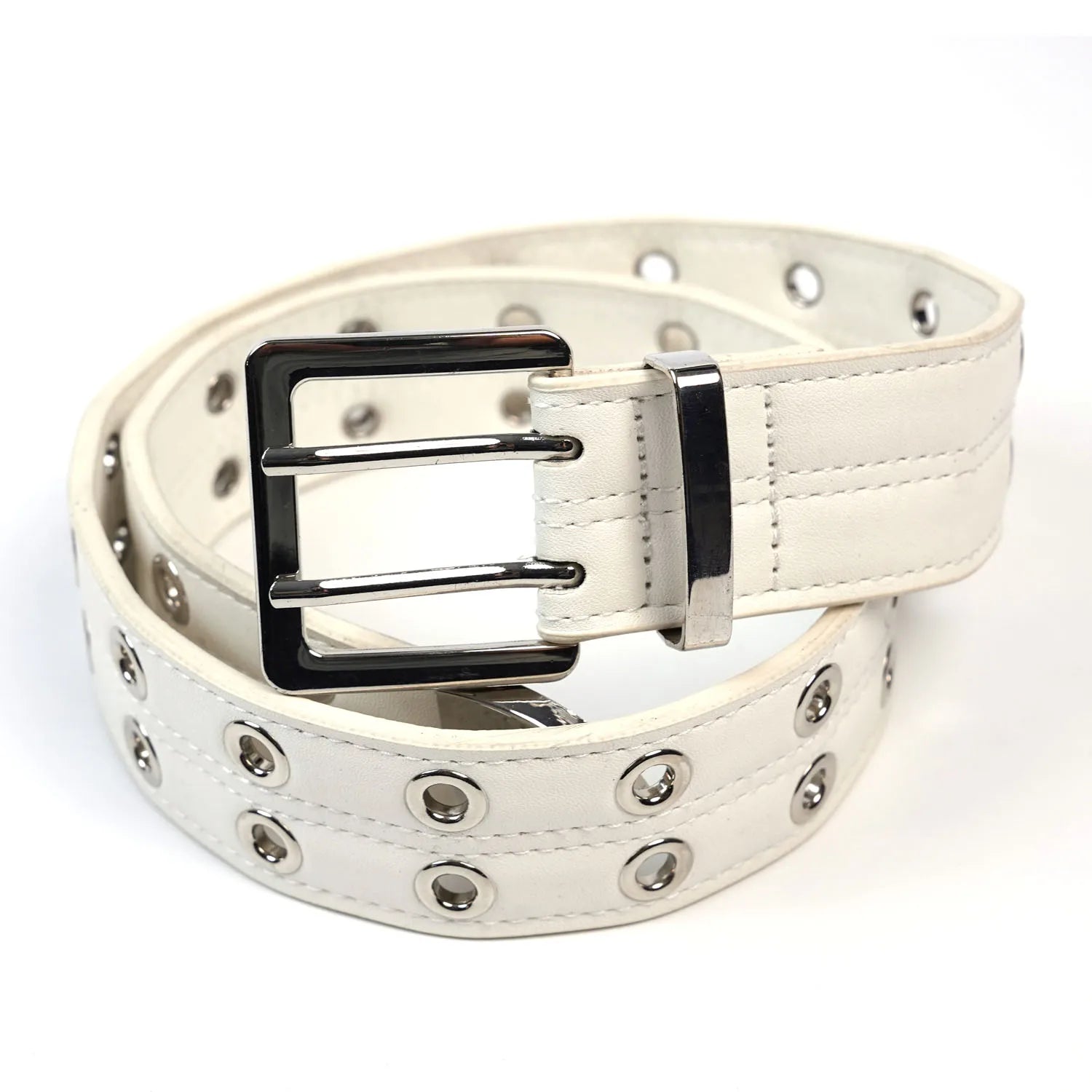 Stylish Punk Chic Double Grommet Eyelets PU Leather Belt Alloy Woman Man Jeans Cowboy Western Fashion Designer 4cm Width 115c