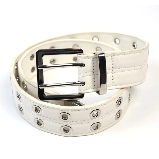 Stylish Punk Chic Double Grommet Eyelets PU Leather Belt Alloy Woman Man Jeans Cowboy Western Fashion Designer 4cm Width 115c
