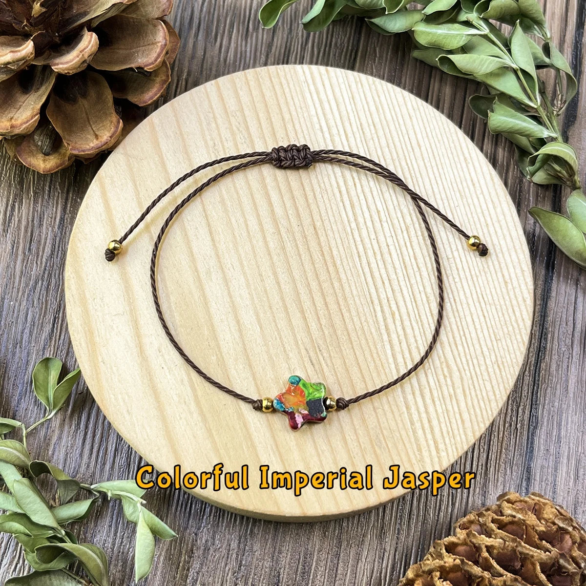 Boho Style Spiritual Guidance & Calming Jewelry Women Handmade Natural Star Shape Colorful Imperial Jasper Woven Bracelet