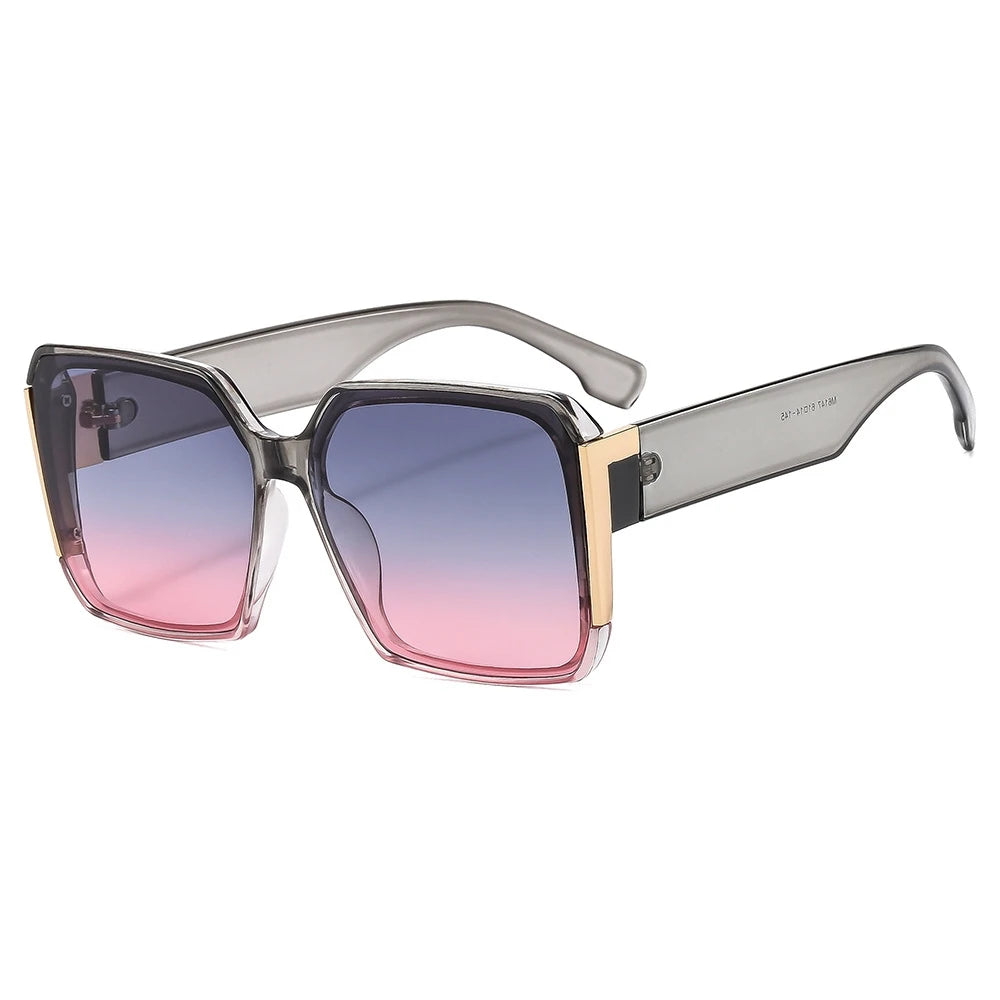Luxury Designer Square Gradient Thick Frame Sunglasses for Unisex Women with UV400 Acrylic Lenses and Metal/PC Frame