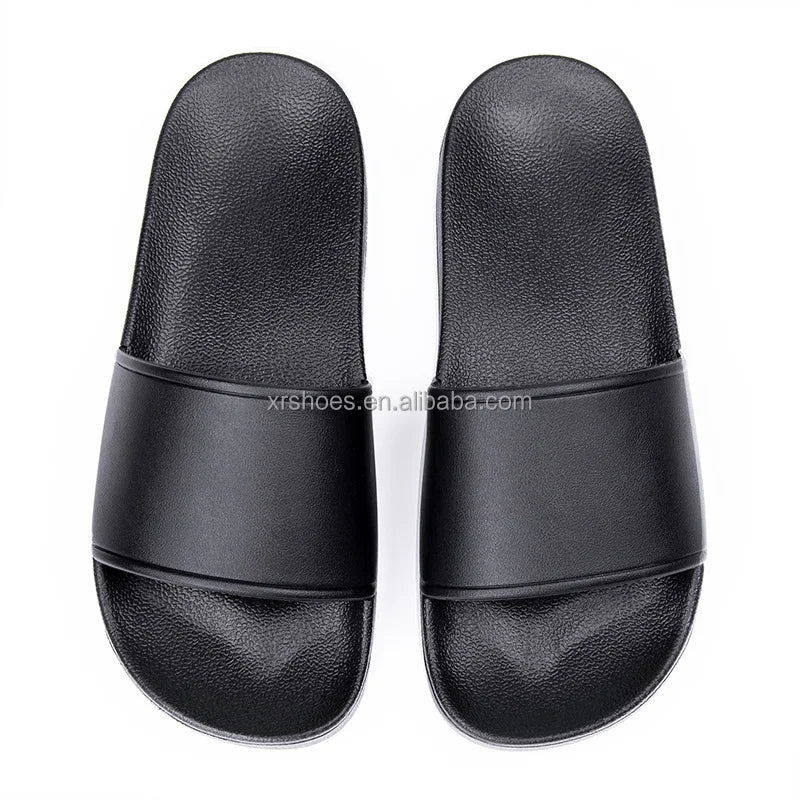 Custom Logo Summer Flip Flops for Lady and Men PVC Black Slides with Anti-Slip Feature Open Toe Style Wedding Flip Flops