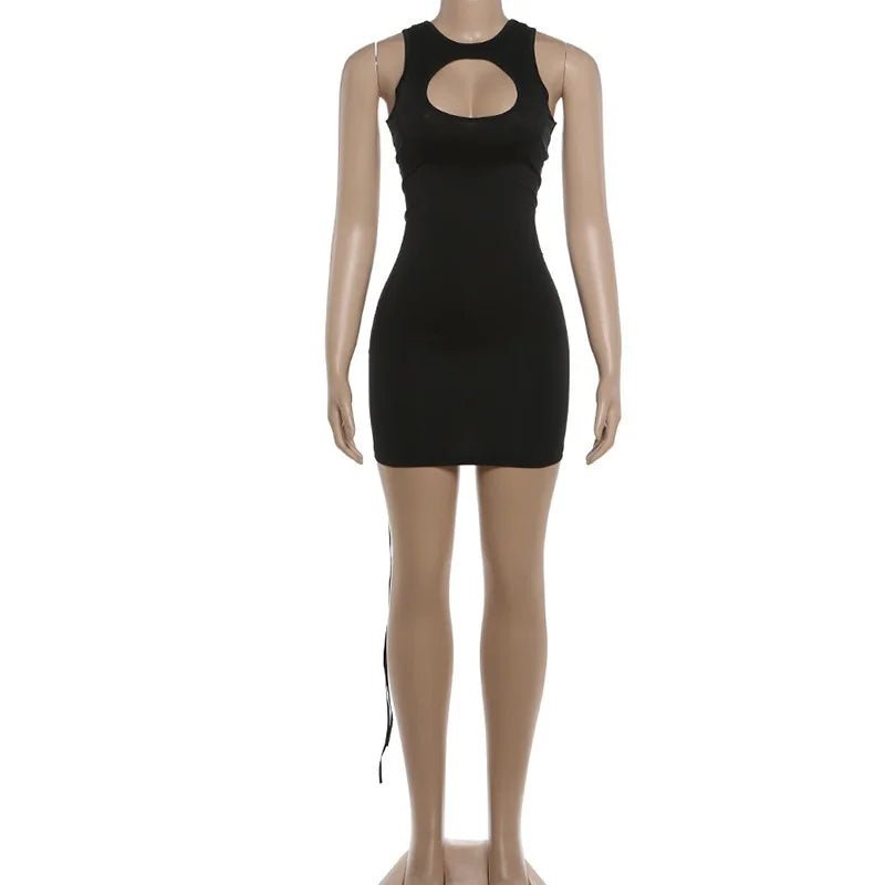Summer New Arrival Night Club Dress Hollow Out Bandage Style O Neck Sleeveless Mini Dress Women Casual Dress
