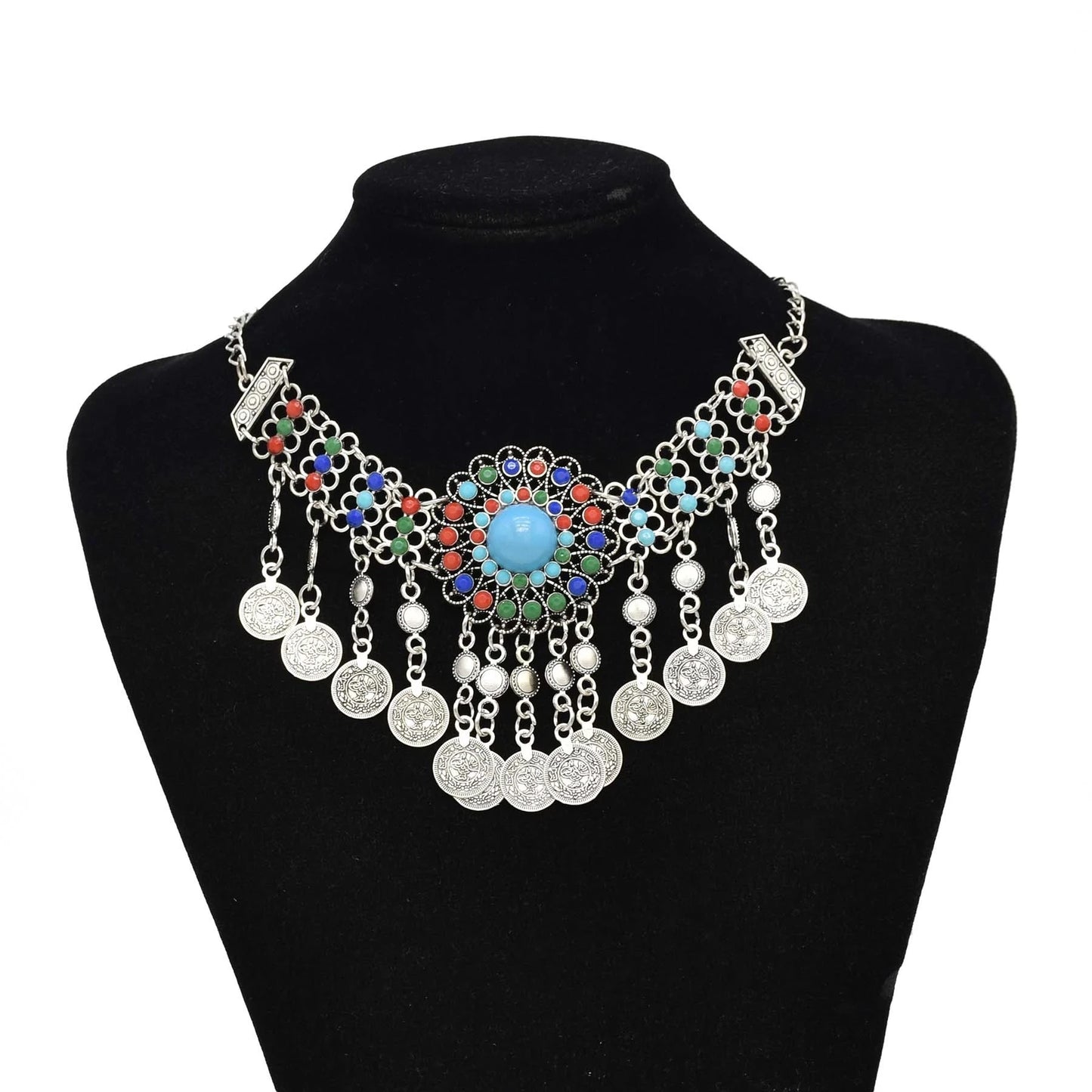 Bohemian Vintage Acrylic Bead Stone Neck Chain Necklace Women India Gypsy Boho Ethnic Jewelry
