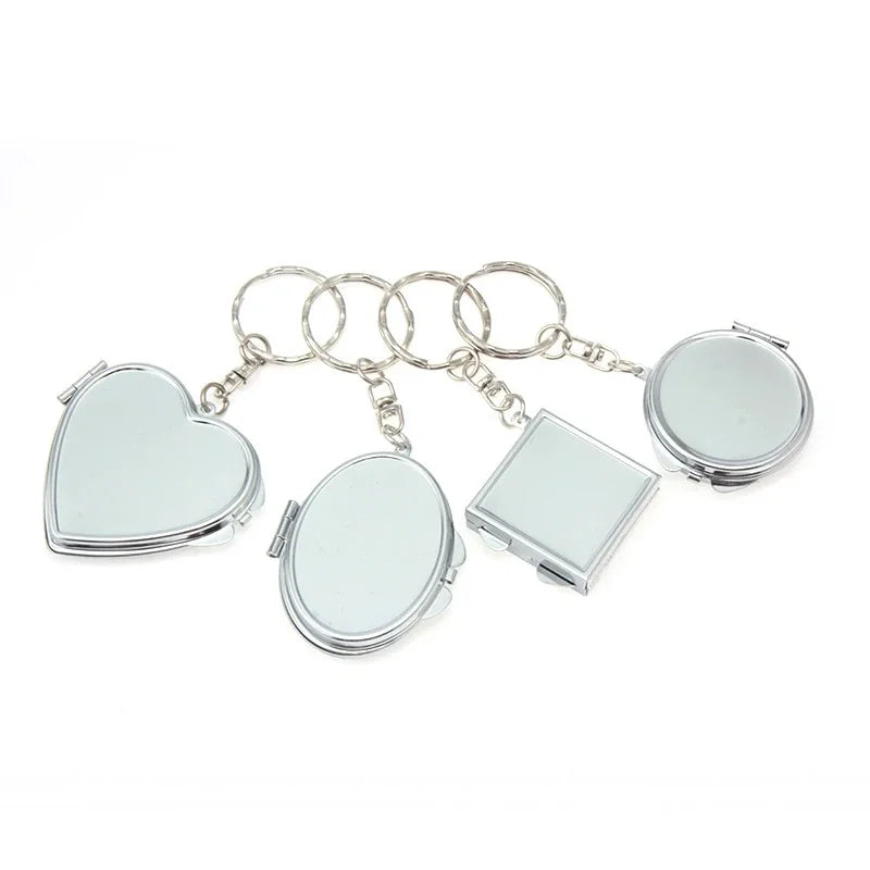 12PCS/Lot Sublimation Blank Metal Pocket Mirror Keychain Photo Printing Makeup Mirrors