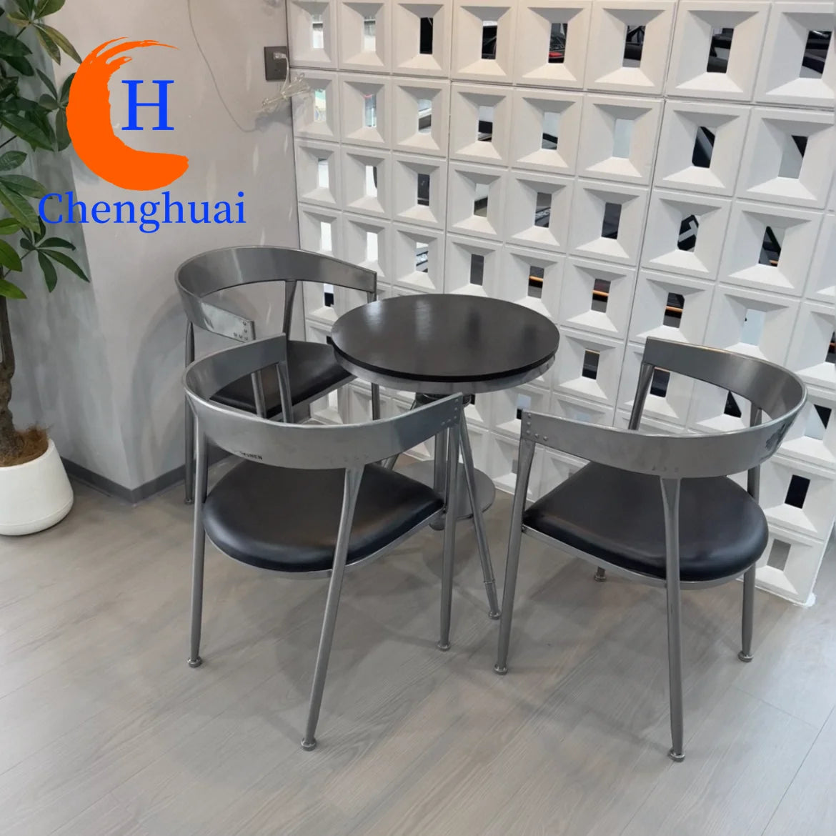 Silver Industrial Commercial Furniture Coffee bar Restaurant Creative Iron Oil Bucket Design Sofa Table and Chair