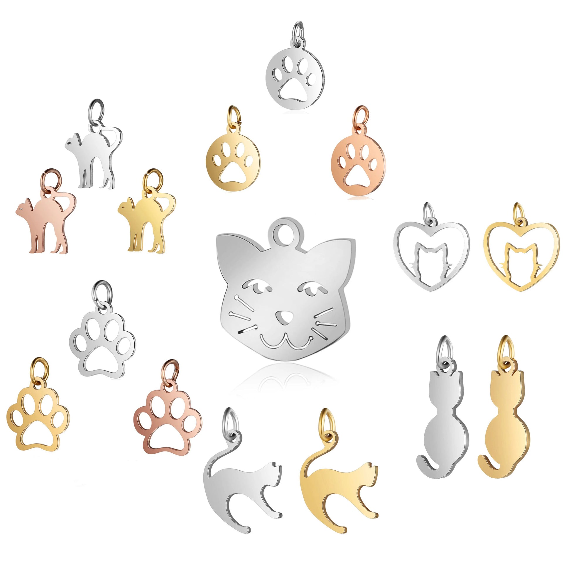 Hot Sale DIY Jewelry Hollow Dog Paw Print Charm Doggy Cat Pendant Stainless Steel Animal Footprint Shape Pendant for Women Ki