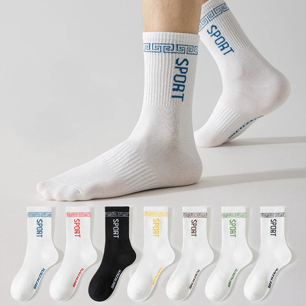 Custom Designed Combed Cotton Socks Classic Jacquard Casual Black White Basketball Socks Men