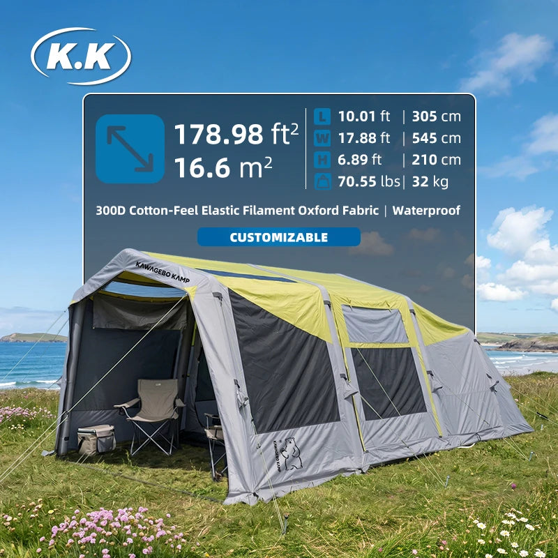 Kawagebo Kamp (KK) 18' X 10' Inflatable 16.6㎡ 4-6 Person Oxford Glamping Tunnel Family Camping Air Tent