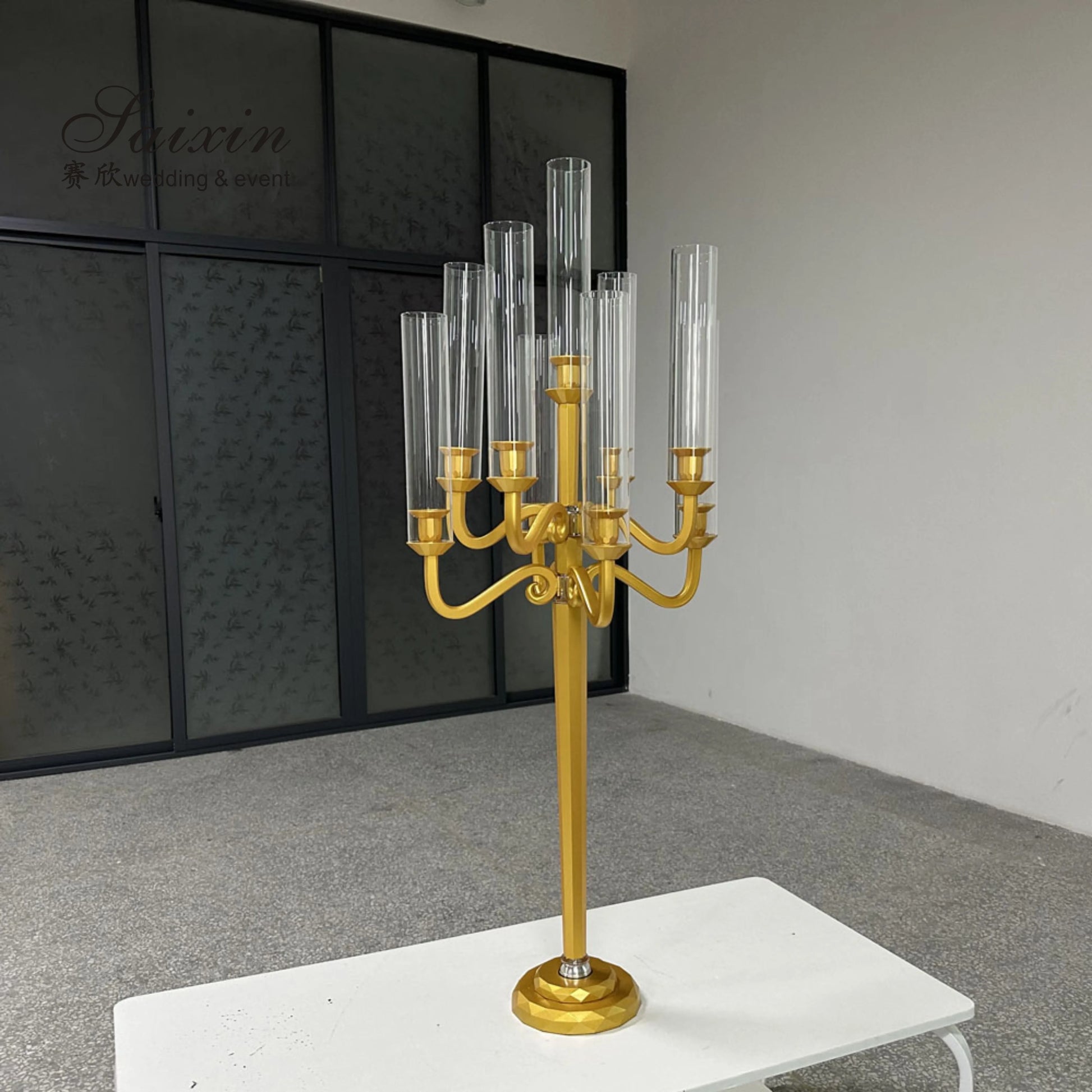 ZT-271G Wedding Table Candle Holder Centerpiece 9-Arm Gold Plated Crystal Candelabra Wedding Supplies Crystal Candle Jars