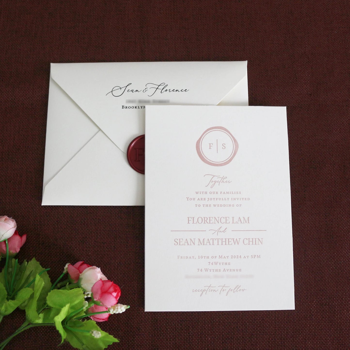 Elegant Style Cotton Card Stock Letterpress Printing Wedding Invitation Cards With Envelope and Wax Seal