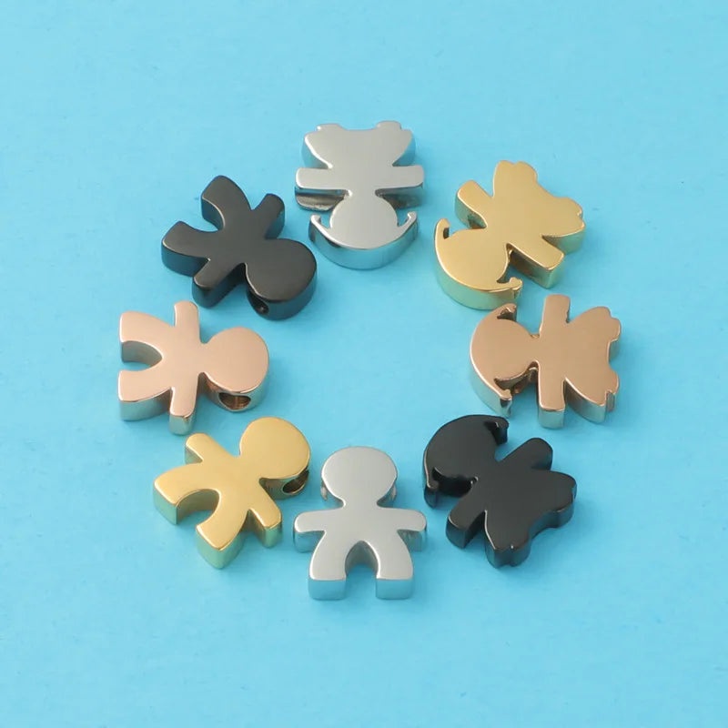Cute DIY Jewelry Finding Accessories Making Boy Girl Shape Stainless Steel Pendant Charm Beads Spacer for Necklace Bracelet