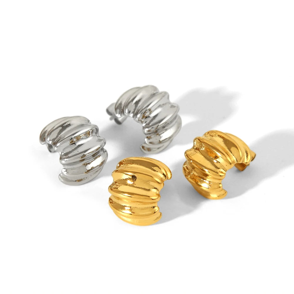 New Creative 316L Titanium Steel Tarnish Free Jewelry Punky C-Shape Geometric Texture Stud Earrings for Girls
