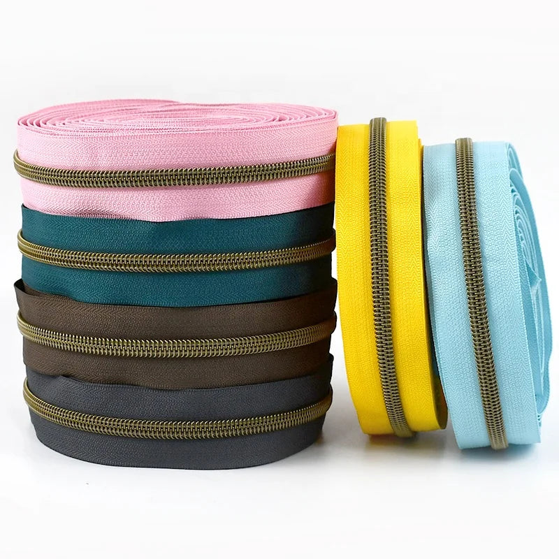 Deepeel KY379 5# Vintage Brass Teeth Zippers Roll Solid Color Zippers for Bags Clothing Sewing Accessories DIY Nylon Zipper