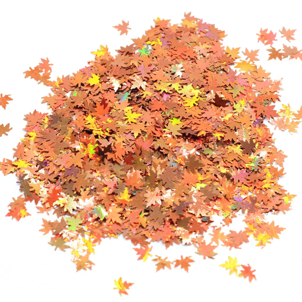 Autumn Maple Leaves Orange Nail Glitter Sequins Shiny Fallen Leaf Flake DIY Autumn Nail Art Decoration Accessories Tool